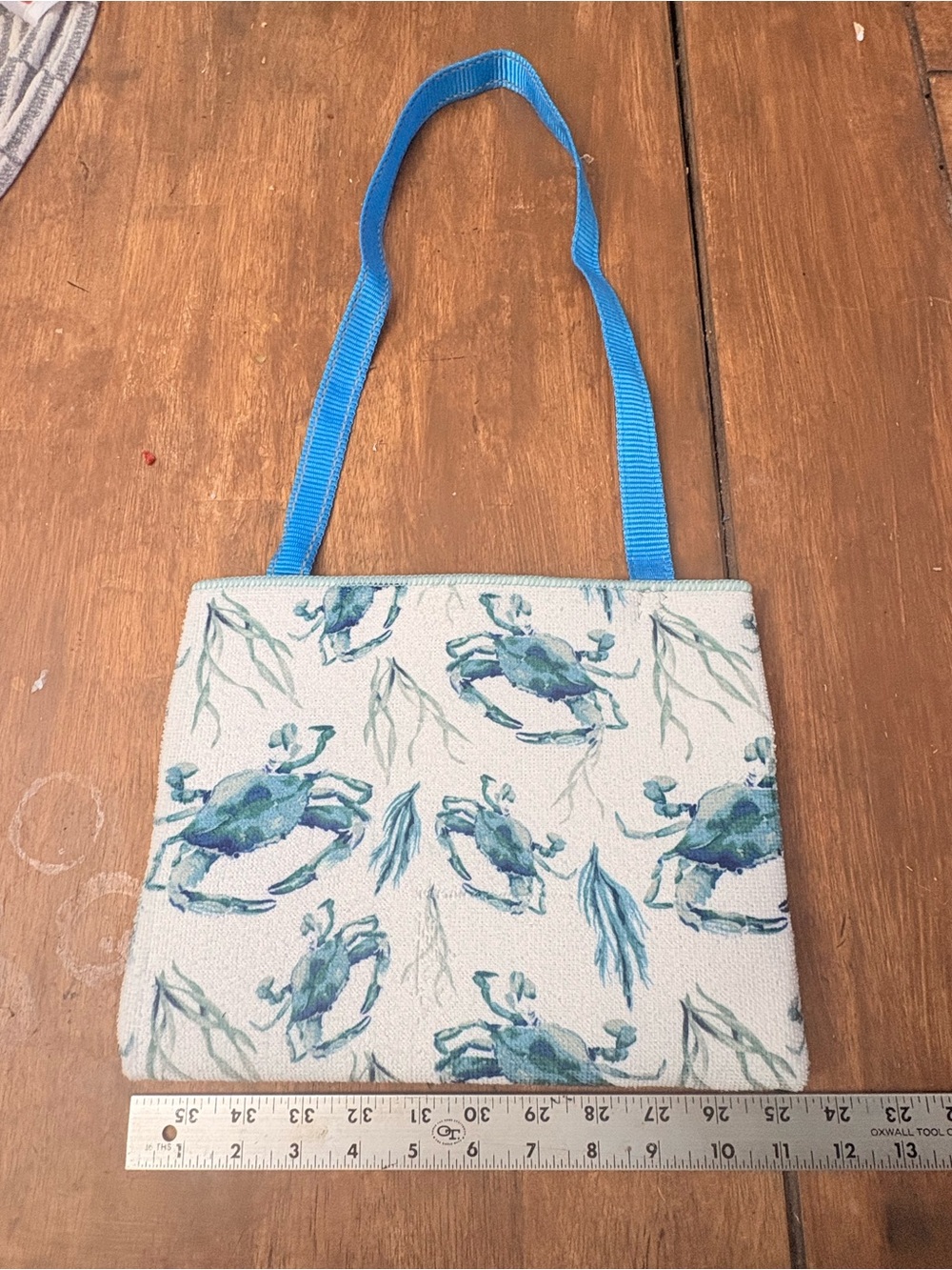 Blue Crab-Print Tote Bag with Blue Straps